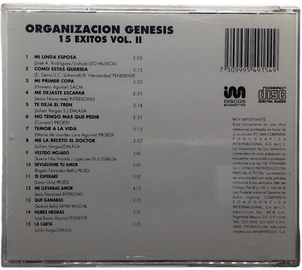 Organizacion Genesis - 15 Exitos Vol. Ii