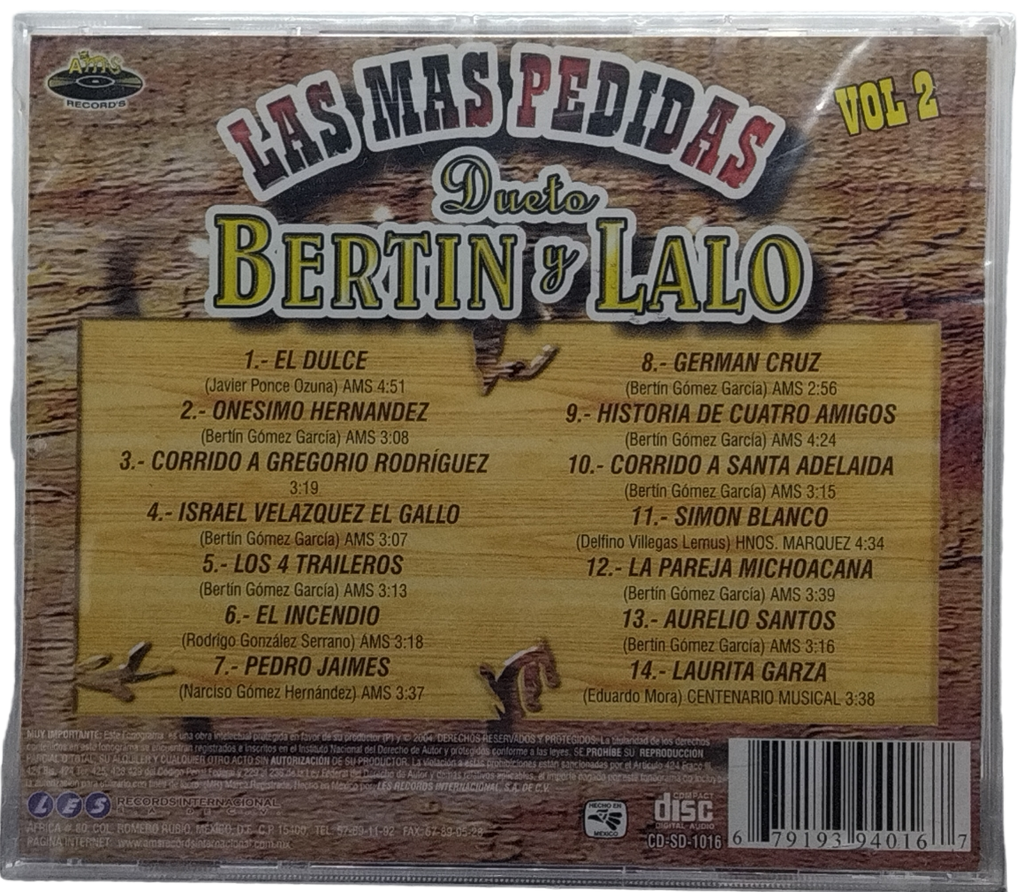 Dueto Bertin Y Lalo - Las Mas Pedidas Vol. 2