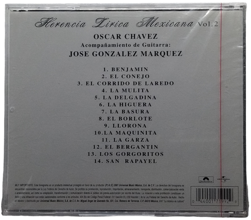 Oscar Chavez - Herencia Lirica Mexicana Vol. 2
