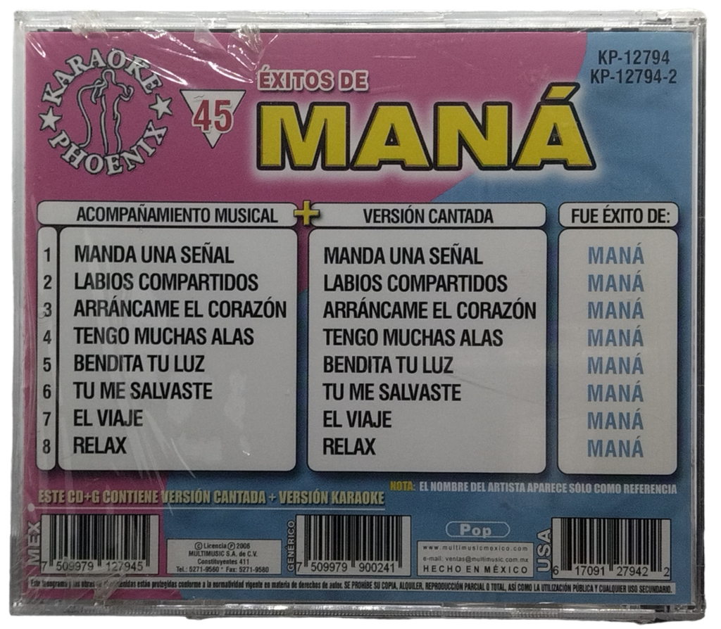 Karaoke Cd + 6 - Canta Como Exitos De Mana