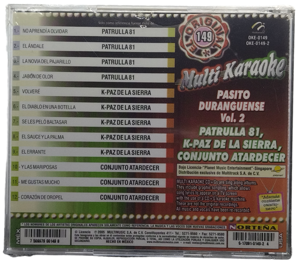 Multi Karaoke - Canta Como Vol. 2 Pasito Duranguense